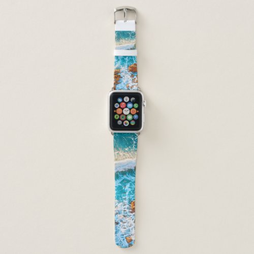 Waves on a rocky beach at sunset Aerial viewbeach Apple Watch Band