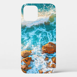 Waves on a rocky beach at sunset. Aerial viewbeach iPhone 12 Case