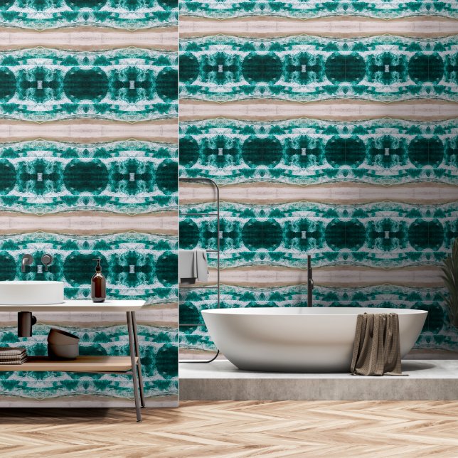 Waves on a sandy beach large pattern wallpaper  (Bathroom)