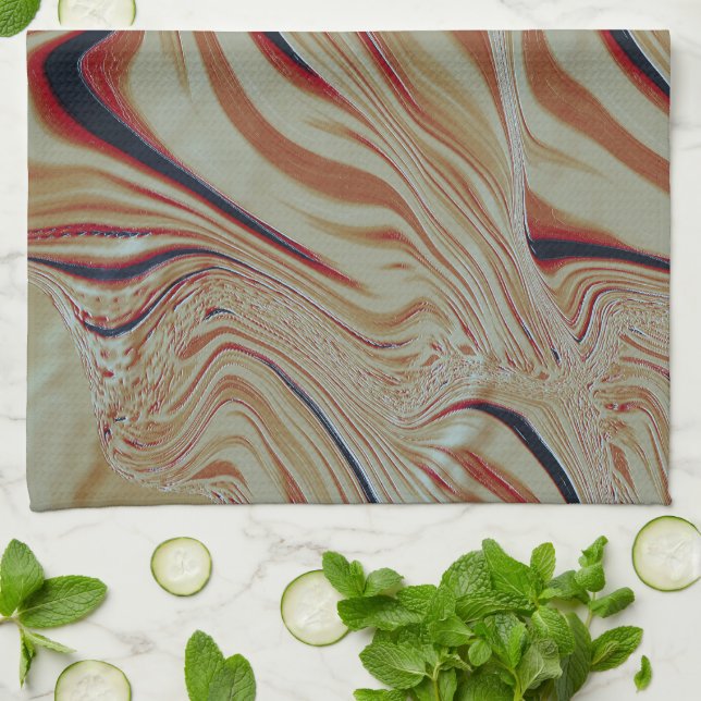Waves on mixed base in greyish ocher orange brown  kitchen towel (Folded)