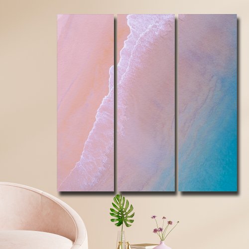 Waves on Pink Sandy Beach Triptych