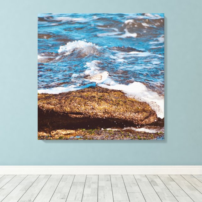 Waves on Rocky Coast shore Ocean Canvas  Print (Insitu(Wood Floor))
