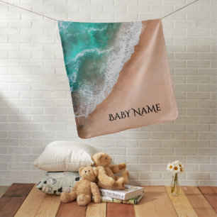 Waves on Sandy Beach Baby's Name Baby Blanket