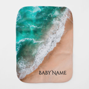 Waves on Sandy Beach Baby's Name Baby Burp Cloth