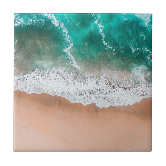 Waves on Sandy Beach  Ceramic Tile (Front)