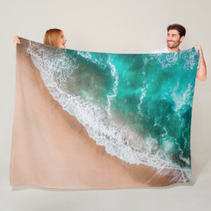 Waves on Sandy Beach Fleece Blanket