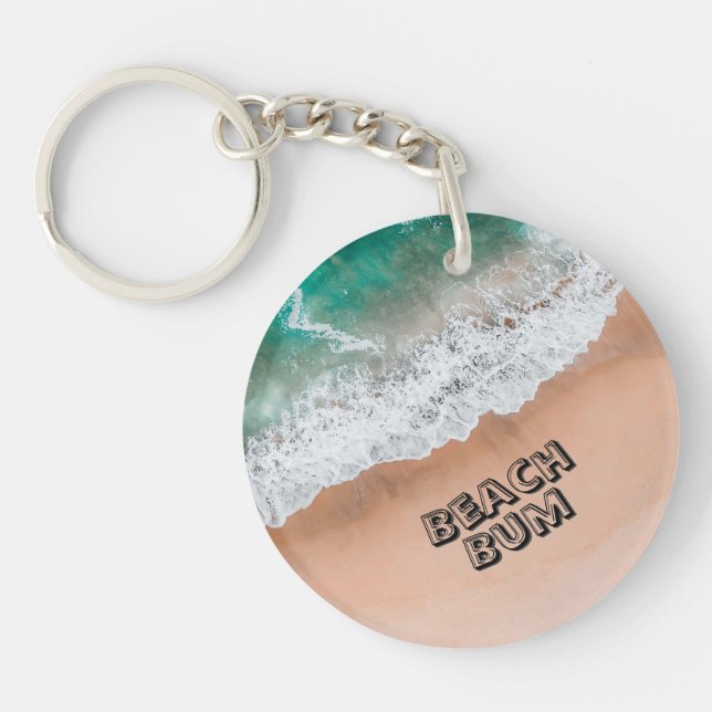 Waves on Sandy Beach Own Text Beach Bum Keychain (Front)