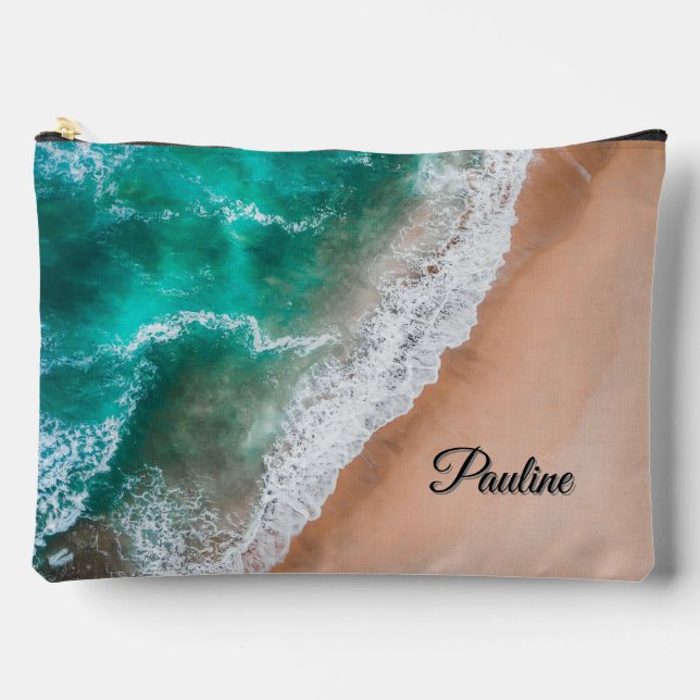 Waves on Sandy Beach Personal Accessory Pouch (Front)