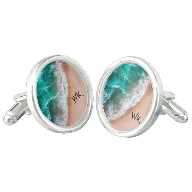 Waves on Sandy Beach Personal Cufflinks (Angled)