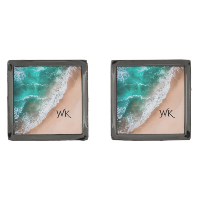 Waves on Sandy Beach Personal Cufflinks (Front)
