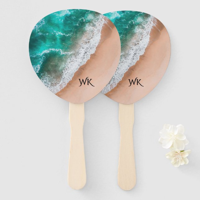 Waves on Sandy Beach Personal Hand Fan (Front and Back)