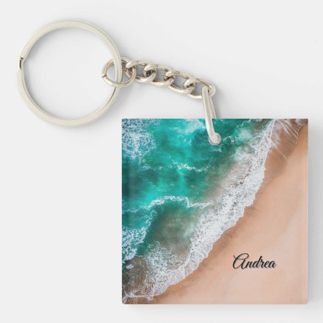 Waves on Sandy Beach Personal Keychain (Front)