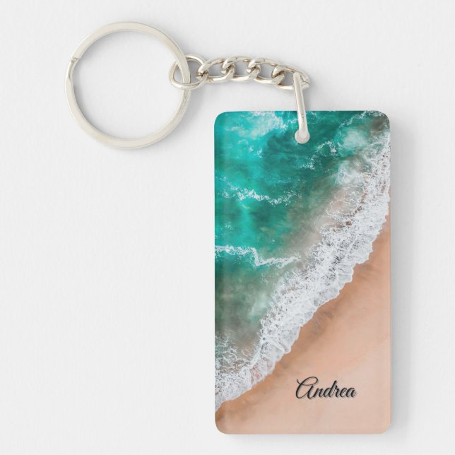 Waves on Sandy Beach Personal Keychain (Front)
