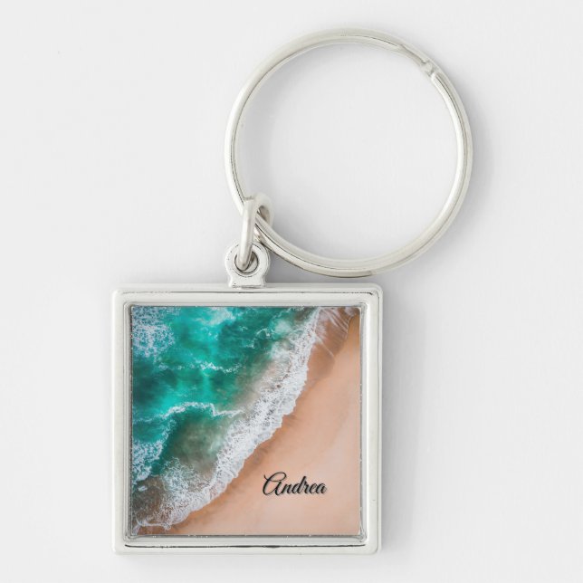 Waves on Sandy Beach Personal Keychain (Front)
