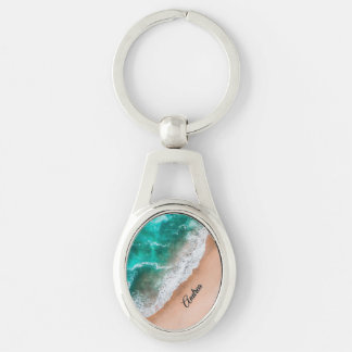 Waves on Sandy Beach Personal Keychain