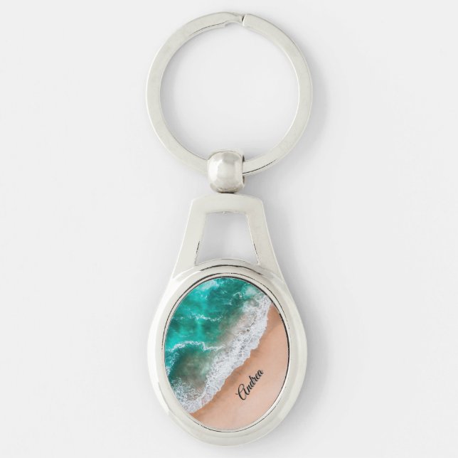Waves on Sandy Beach Personal Keychain (Front)