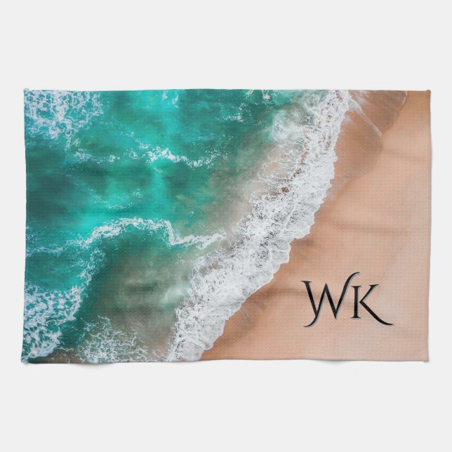 Waves on Sandy Beach Personal Kitchen Towel (Horizontal)