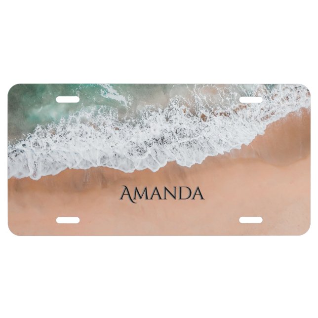 Waves on Sandy Beach Personal License Plate (Front)