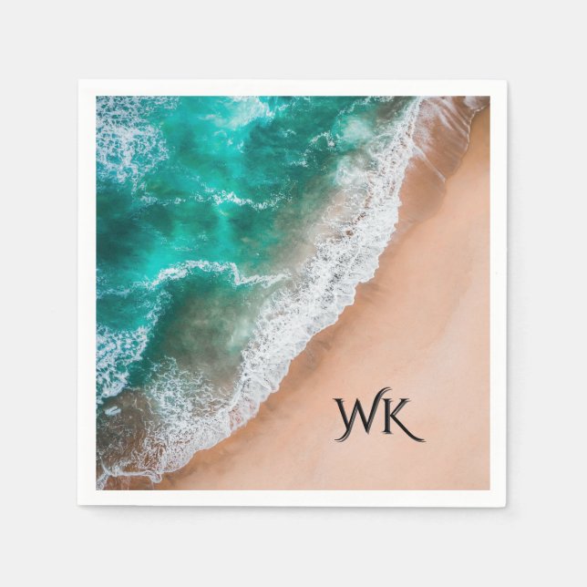Waves on Sandy Beach Personal Napkins (Front)