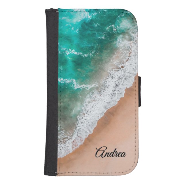 Waves on Sandy Beach Personal Samsung Galaxy Wallet Case (Front)
