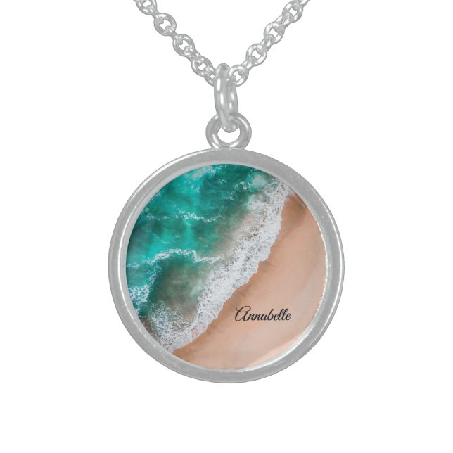 Waves on Sandy Beach Personal Sterling Silver Necklace (Front)