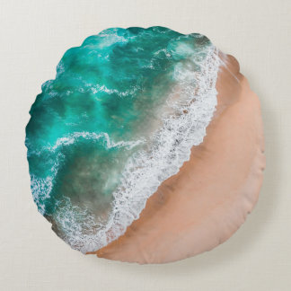 Waves on Sandy Beach Round Pillow