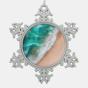 Waves on Sandy Beach  Snowflake Pewter Christmas Ornament