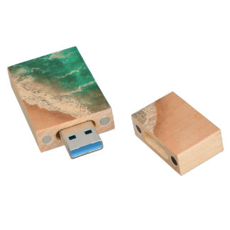 Waves on Sandy Beach  Wood Flash Drive