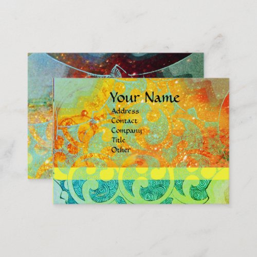 WAVES Orange Yellow Blue Swirls in Gold Sparkles Business Card