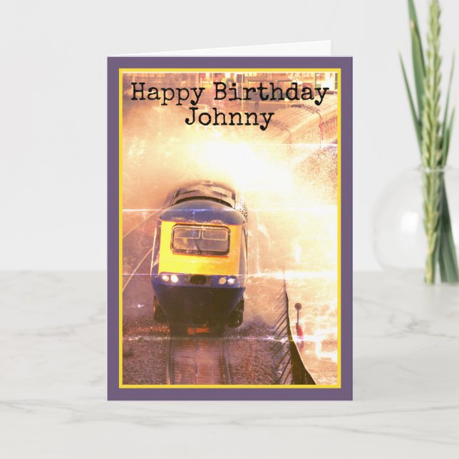 Waves over the train, happy birthday, personalized card (Front)