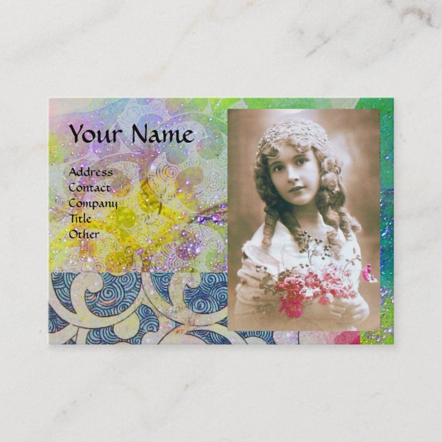 WAVES PHOTO TEMPLATE,vibrant yellow violet blue Business Card (Front)