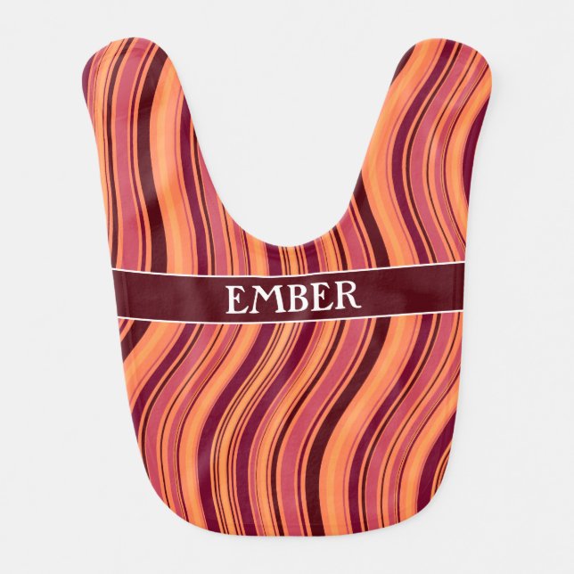 Waves Pink Brown Minimal Pattern Baby Bib (Front)