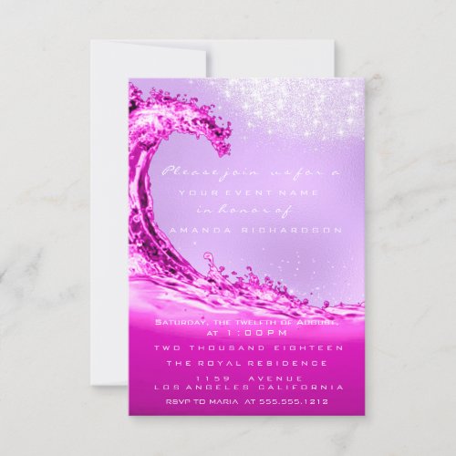 Waves Pink Fuchsia Bridal Shower Bubble Birthday Invitation