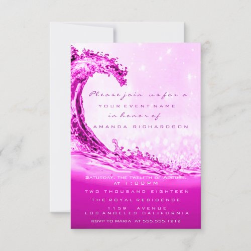 Waves Pink Fuchsia Bridal Shower Bubbles Birthday Invitation