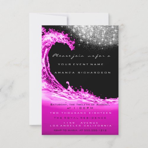Waves Pink Fuchsia Bridal Shower Modern Birthday Invitation