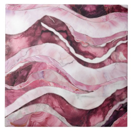 Waves _ Pink Marble Abstract Ceramic Tile