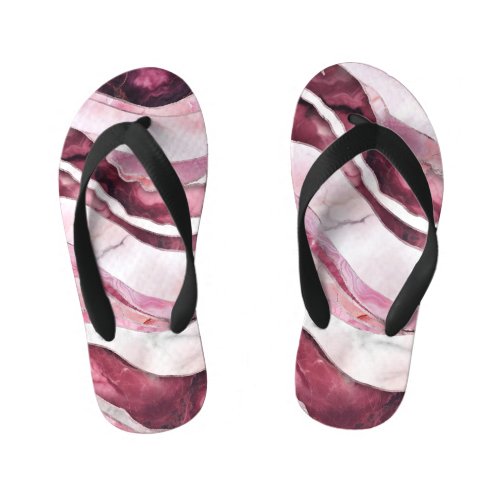 Waves _ Pink Marble Abstract Kids Flip Flops