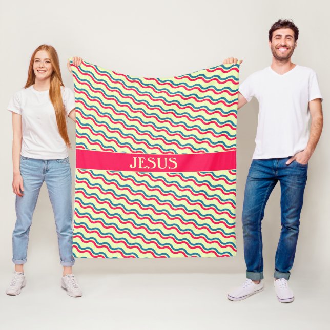 Waves Red Blue Minimal Pattern Fleece Blanket (In Situ)