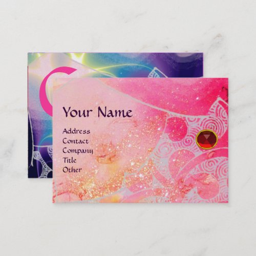 WAVES RED RUBY MONOGRAM Abstract Pink Blue White Business Card