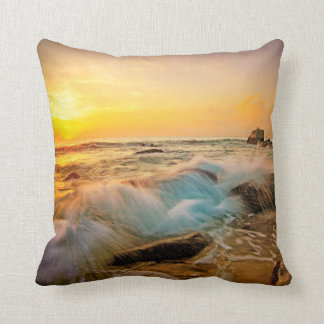 WAVES & ROCKS Sunset Seascape Throw Pillow