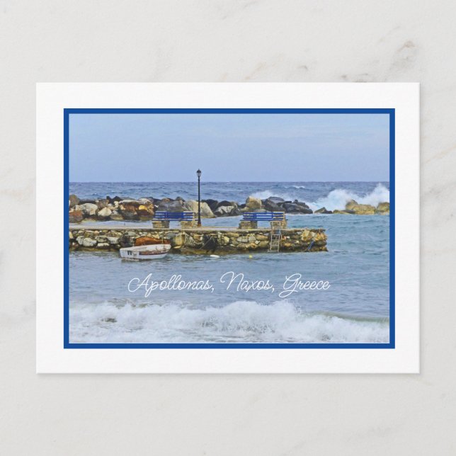WAVES ROLL IN AT GREEK SEASIDE VILLAGE POSTCARD (Front)