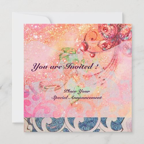 WAVES RUBY bright red  blue pink gold sparkles Invitation