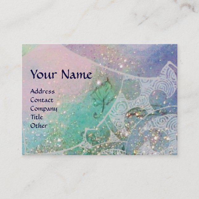WAVES RUBY MONOGRAM, bright light green blue Business Card (Front)
