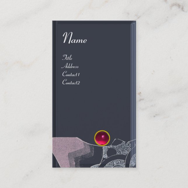 WAVES RUBY MONOGRAM,pink red black blue grey Business Card (Front)