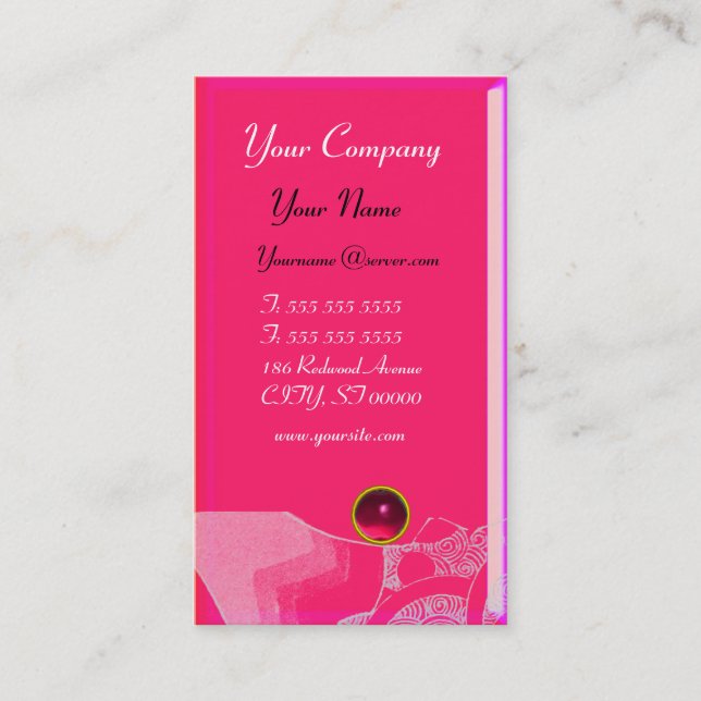WAVES RUBY MONOGRAM,pink red black Business Card (Front)