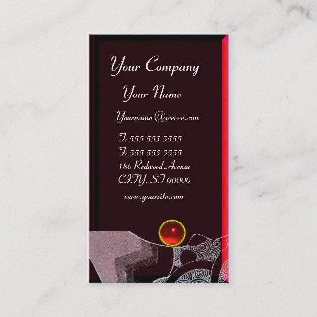 WAVES RUBY MONOGRAM, white red black purple pink Business Card (Front)