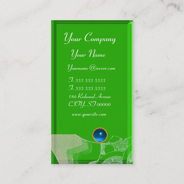 WAVES SAPPHIRE MONOGRAM,  blue white green  black Business Card (Front)