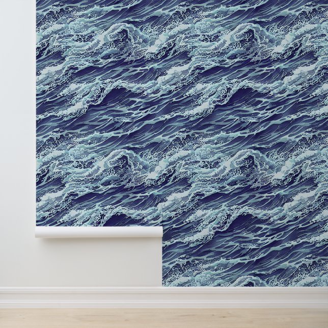Waves seamless pattern ocean blue illustration  wallpaper  (Application)