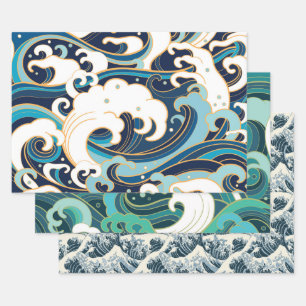 Waves Series Wrapping Paper Flat Sheet Set of 3