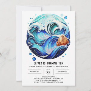 Waves Sky Blue Kids Birthday Invitation